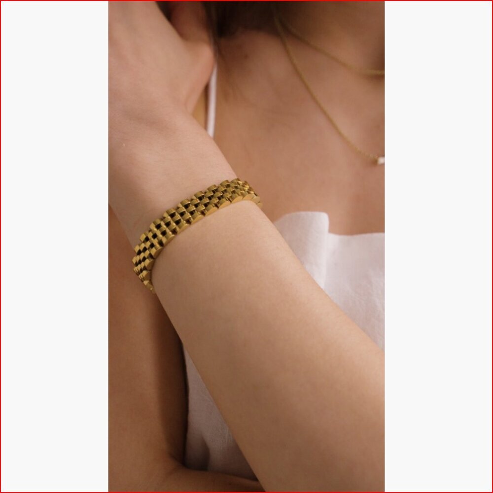 14K Gold Plated Waterproof Watch Strap Chain Bracelet Chunky Link - Picture 6 of 6
